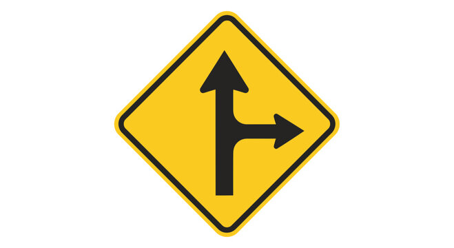 Directional road sign indicating multiple paths ahead on a highway or road