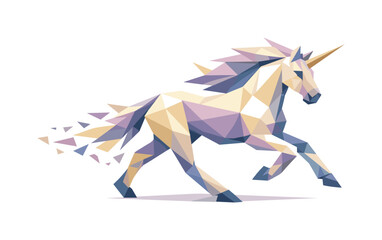 Obraz premium Futuristic Galloping Unicorn. Low-poly vector illustration of a unicorn sustaining a graceful gallop into the future, streamlined