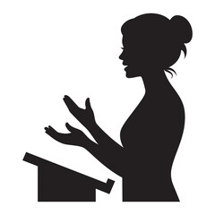 Silhouette Woman Performing Hand Gestures Over Small Table In Relaxed Posture