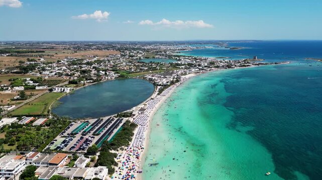 Aerial View of the Beaches of Porto Cesareo Coast, Lecce Province, Salento, Puglia, Italy