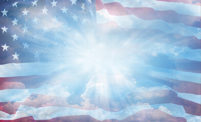 American flag in sky