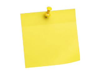 A yellow sticky note with a thumbtack on a white background