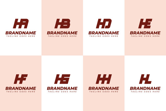 Letters HA HB HD HE HF HG HH HL Monogram Logo Set, for AH BH DH EH FH GH HH LH Initials
