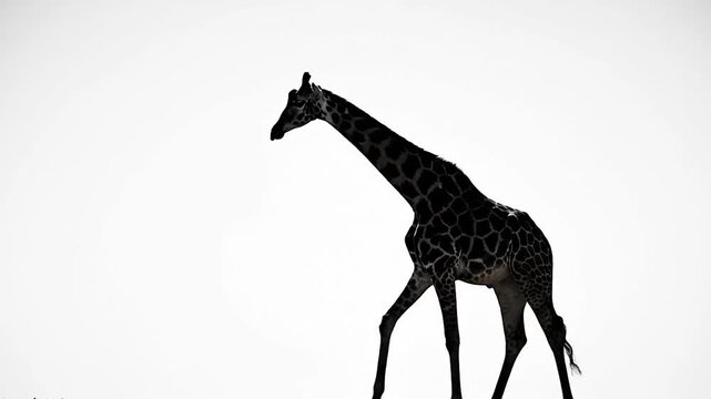 Silhouette of a walking giraffe with patterned texture on an isolated white background.