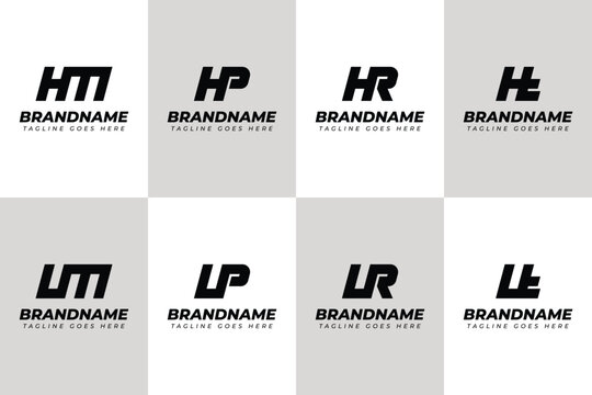 Letters HM HP HR HT UM UP UR UT Monogram Logo Set, for MH PH RH TH MU PU RU TU Initials