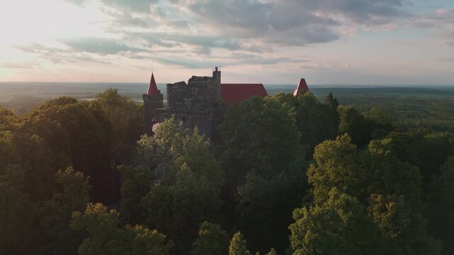 Medieval Grodziec Castle on top of a mountain.