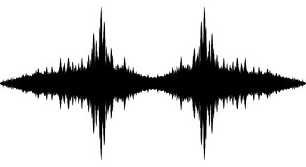 Symmetrical Black Spiky Audio Waveform on Isolated White Background