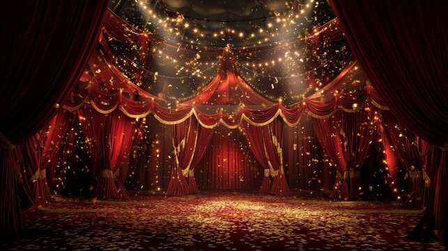 Red Velvet Stage Curtain Drape – 12ft Height, Vintage Theater Style, Sound Proof, Customizable