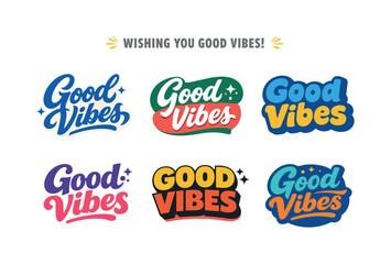 Modern holiday banner with short greeting slogan featuring modern lettering logo set for Good Vibes, stock-ready positive