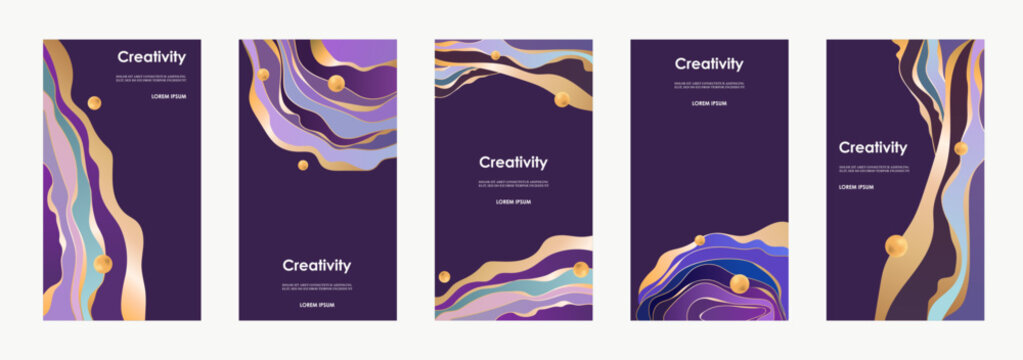 A set of abstract, vertical cards. Luxury design. Templates for vertical flyers, banners, and stories. Vector illustration.
