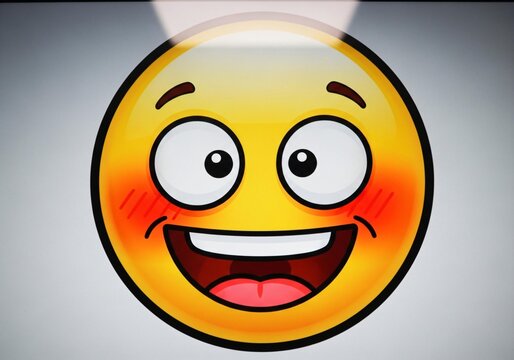 Blushing smiling face emoji with wide eyes and open mouth isolated on transparent background