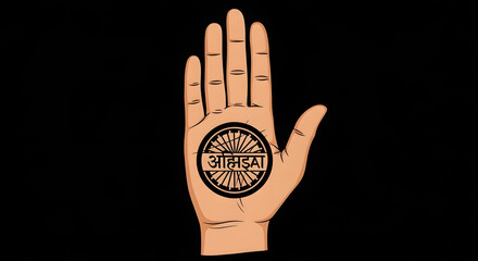 Palm with Ahimsa symbol, representing non-violence and compassion