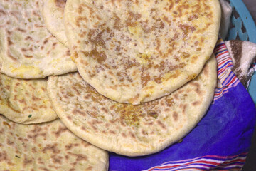 Homemade Amazigh Stuffed Bread, Traditional Moroccan Flatbread Close Up