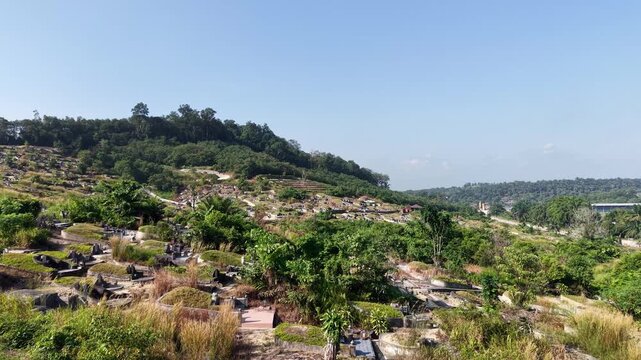 Drone view of Chinese tomb gravestones at Ulu Choh