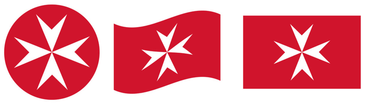 Malta civil flag ensign. Maltese waving flag icon. Civil Ensign of Malta flag badge, background. Round civil flag of Malta isolated.