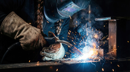 Close up of female welder at work, breaking barriers in technical trades.
