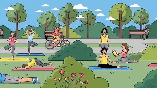 People Exercising and Relaxing in the Park.