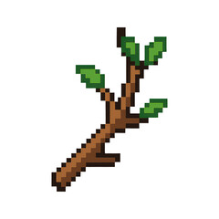 Fototapeta premium PNG Pixelated branch with green leaves.