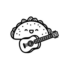 Fototapeta premium Taco Playing Guitar Smiling on White Background