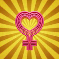 Female gender symbol with heart shape isolated on transparent background