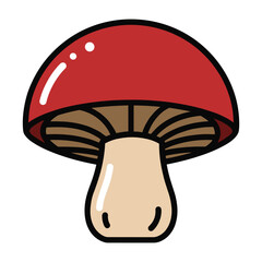 A stylized illustration of a red mushroom with a smooth cap and short stem