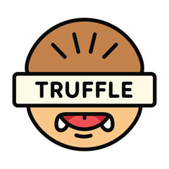 A cartoonish truffle with a playful face and a label that reads 'truffle'