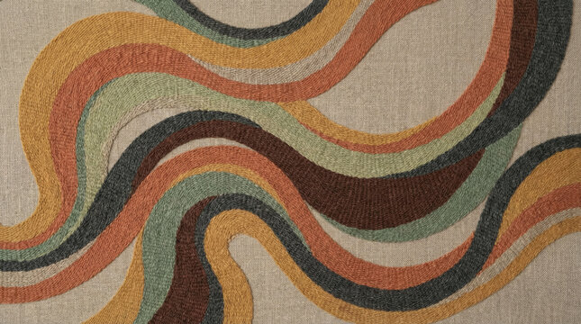 Abstract wave pattern vintage fabric texture retro curve orange green brown beige background