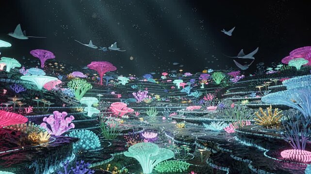 Stunning aquatic landscape with glowing corals and peaceful life