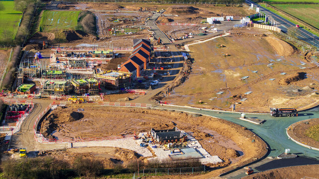 Aerial photo of modern building site. Driffield east Yorkshire. Government plans to build more houses.