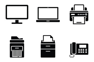 Office Technology Icons: Computer, Laptop, Printer, Fax