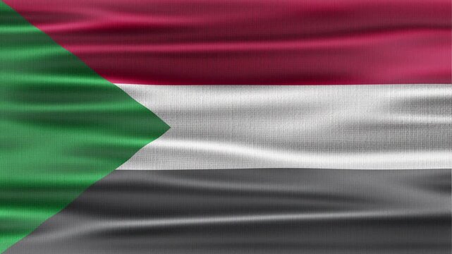 Realistic Sudan flag waving in the wind with seamless loop animation and fabric texture background