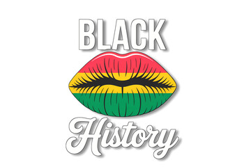 Fototapeta premium Empowering Black History month illustration showing stylized lips in the colors of the Pan-African flag.