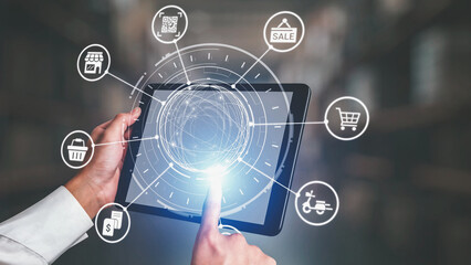 Obraz premium BOPIS combines online shopping with in-store pickup. The BOPIS model improves retail efficiency, enhance customer shipping experience, and supports brand the BOPIS strategy option in e-commerce. Spire