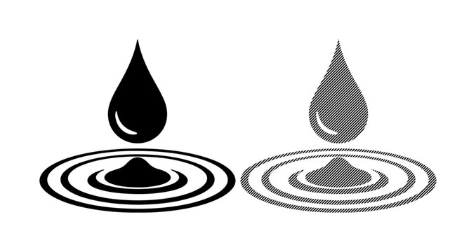 Two water drops creating ripples on a surface, one black and one gray