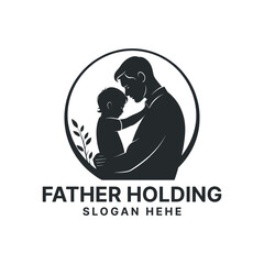 Fototapeta premium father holding logo design silhouette vector line art logo design 