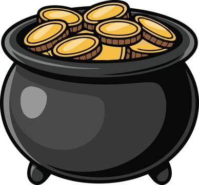 Pot with gold vector icon, leprechaun treasure	

