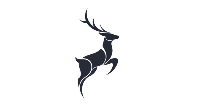 Jumping deer silhouette on white background