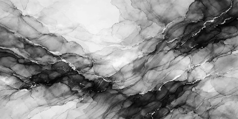 An abstract grunge texture of a cold winter landscape features a black and white mountain rock overlooking a frozen glacier stream under a snowy sky © PAGLAA