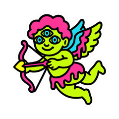 Obraz premium PNG Colorful whimsical three-eyed cupid