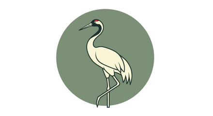 Obraz premium Red-crowned Crane Illustration in Circle