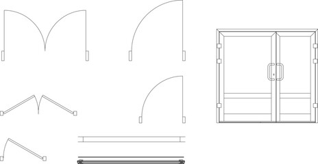Architectural door symbols set featuring door swing floor plans and modern double door front elevations for building design.