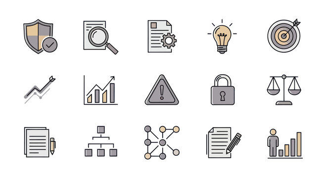 Business Icons Set: Security, Analysis, Strategy, Idea, Target, Growth