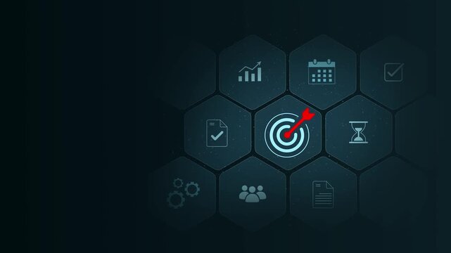 Goal setting and strategic focus using digital interface. business selecting target icon and strategy dashboard. strategic planning, performance tracking and Motion graphics of business concept
