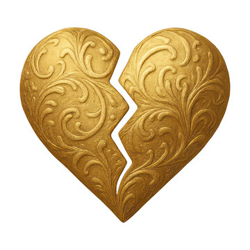 PNG Elegant golden broken heart illustration.