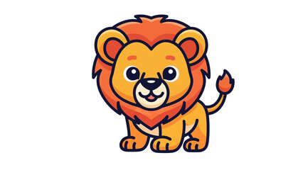 Fototapeta premium Cute Cartoon Lion Cub, Adorable Baby Lion Character, Friendly Wildlife