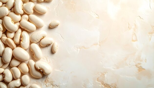 White cannellini beans on textured background with copy space