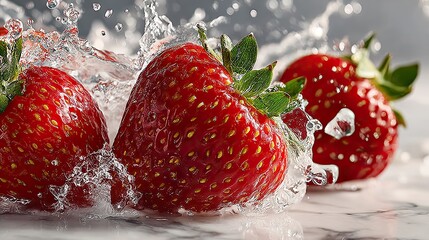 Strawberry Splash Water Droplets Food Photography Close-Up