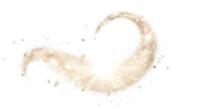 Golden sparkling magic swirl or fairy dust trail isolated on transparent background