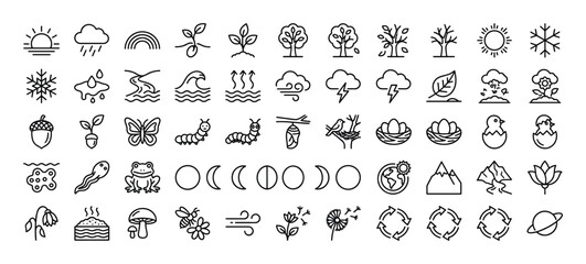 Fototapeta premium Nature and Life Cycle Icons: A Comprehensive Collection of Environmental Symbols