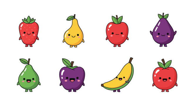 Cartoon fruits collection isolated on white